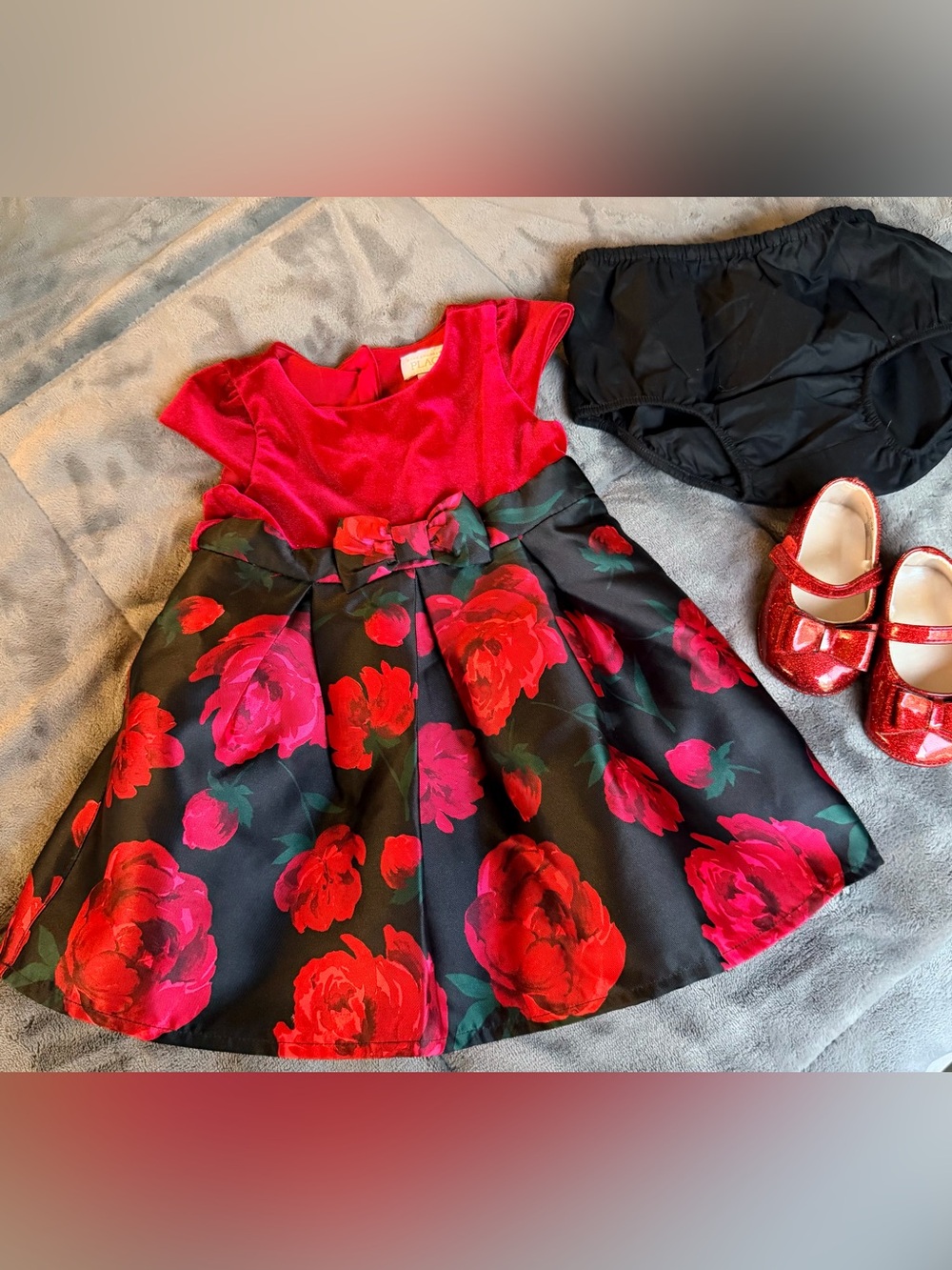 The Children's Place Red Velvet & Black Floral Party Dress